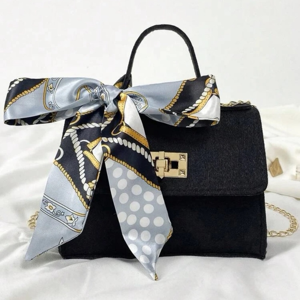 Mini Square Bag Twist Lock Chain Strap Felt - Picture 2 of 6